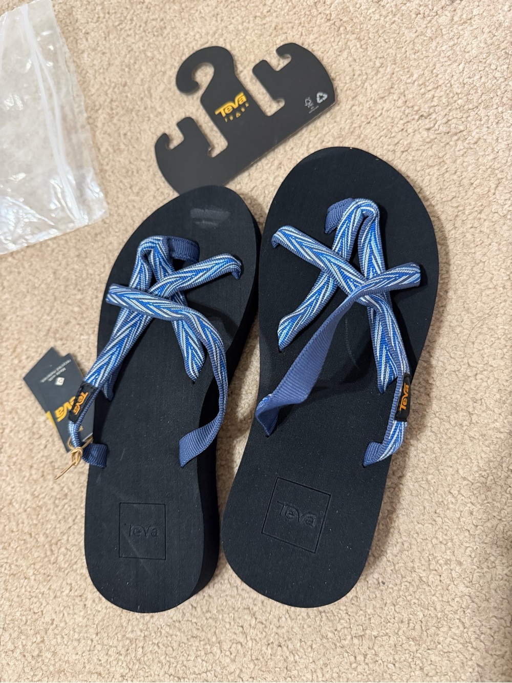 Teva women’s Navy and Light Blue Patterned Strap Flip Flop Sandals
